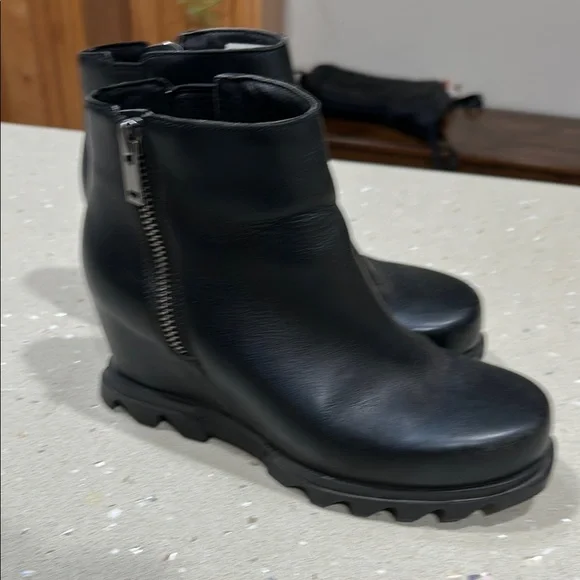 Sorel Black Ankle Booties with Modern Wedge - Picture 4 of 11